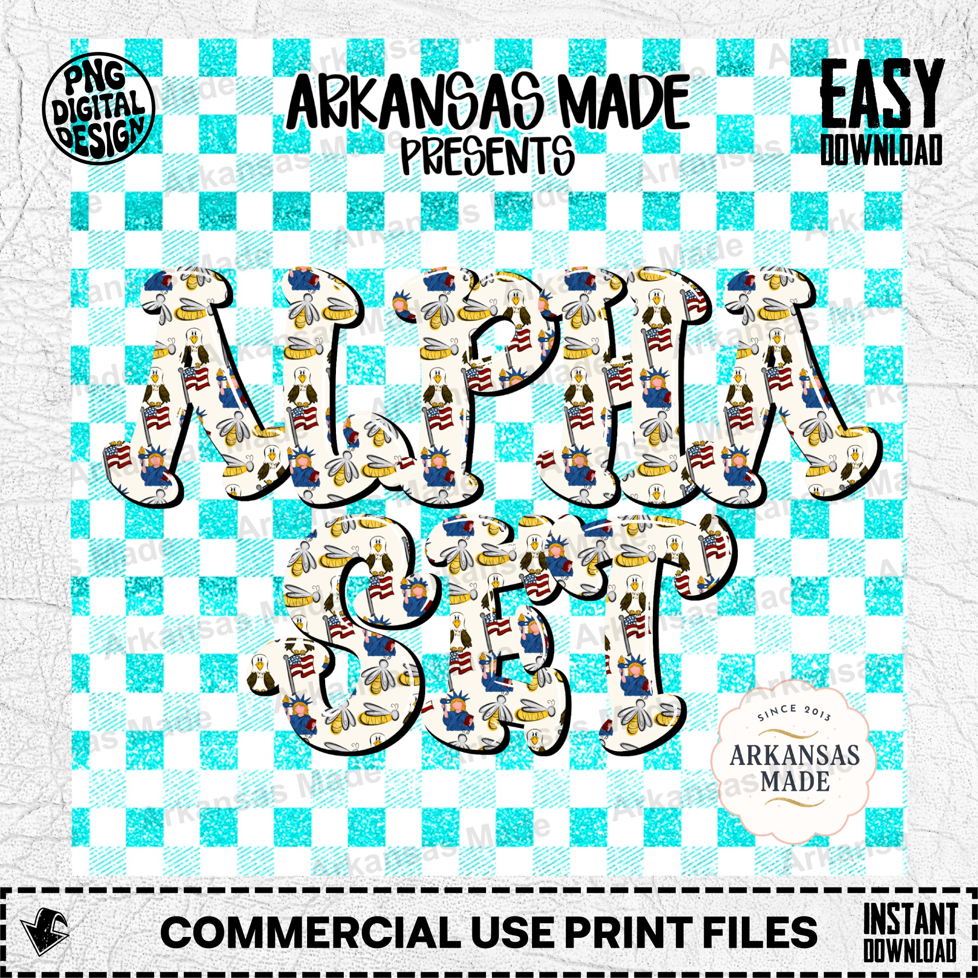 Patriotic Alpha Set PNG, 4th of July Sublimation Letters, Americana Digital Download, Summer Alphabet Clipart Bundle, Eagle Flag Liberty - Image 2