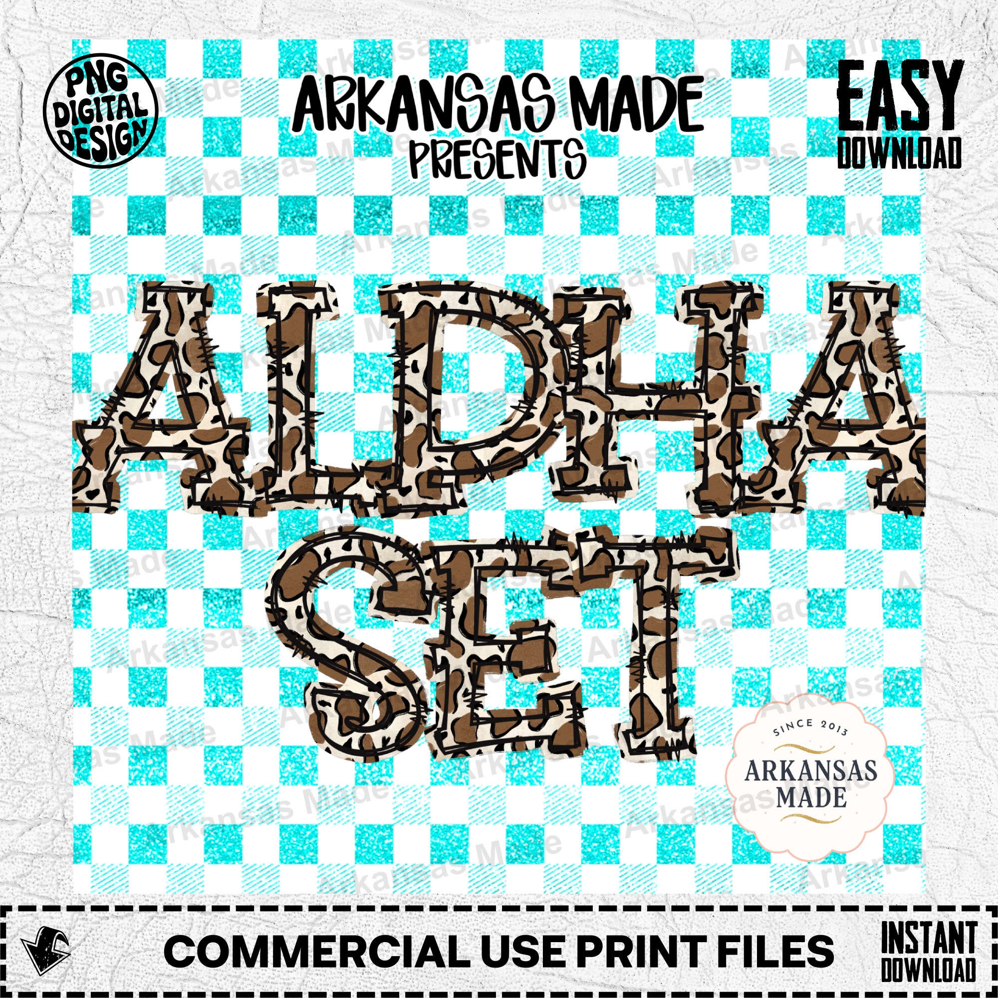 Cow Print Alpha Set PNG Digital Download, Distressed Western Farmhouse Letter Font, Rustic Animal Print Letters for Sublimation & DIY Craft - Image 2