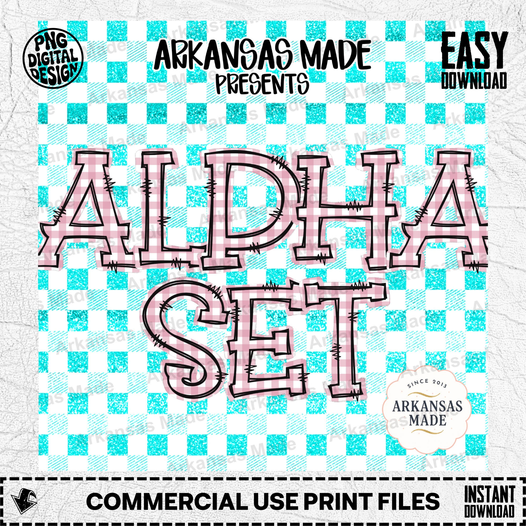 Pink Gingham Alpha Set PNG | Distressed Buffalo Plaid Letters | Shabby Chic Digital Alphabet for Sublimation Crafting - Image 2