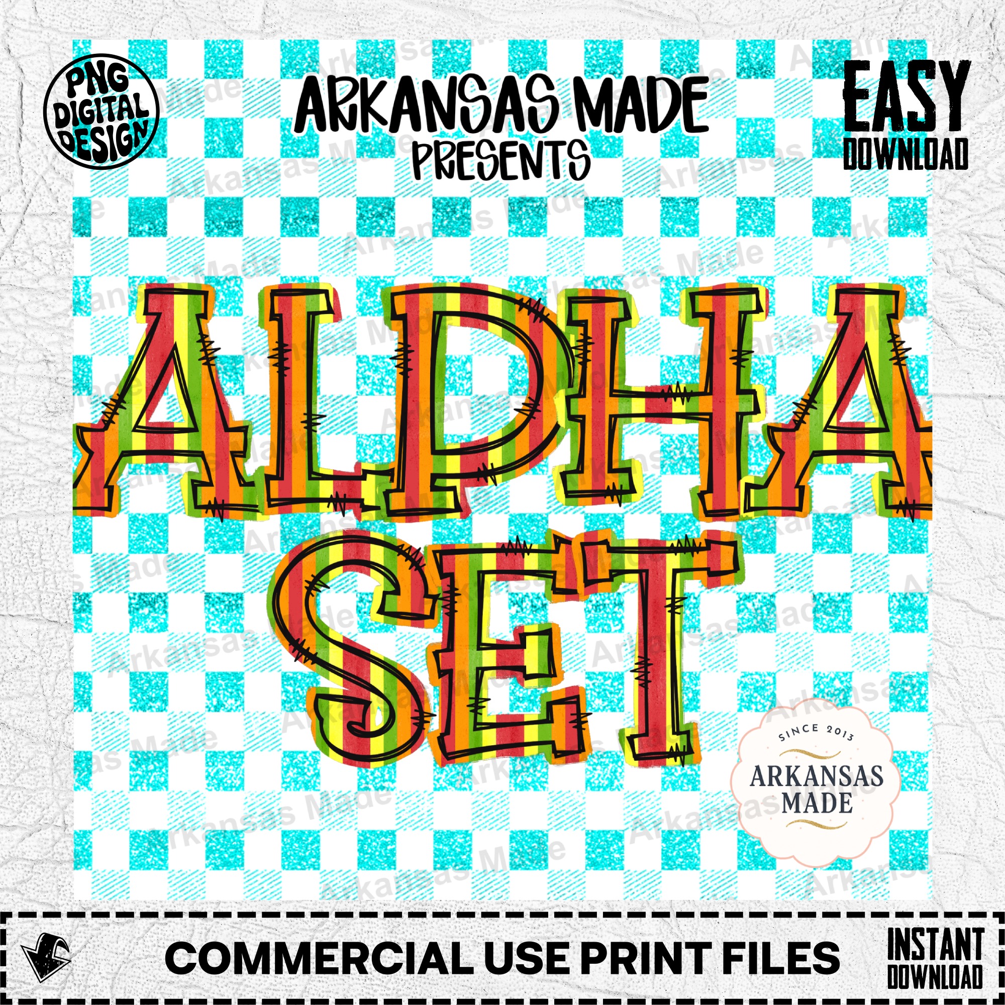 Colorful Striped Alpha Set PNG Digital Download for Sublimation & Crafts. Hand-Drawn Distressed Alphabet Letters & Numbers Bundle - Image 2