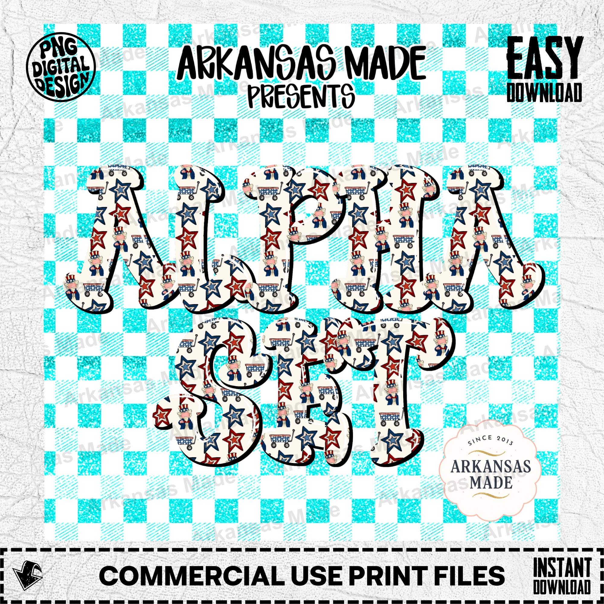 Patriotic Alpha Set PNG, USA Letter Alphabet, Uncle Sam & Stars Digital Download, 4th of July Celebration Clipart Bundle - Image 2