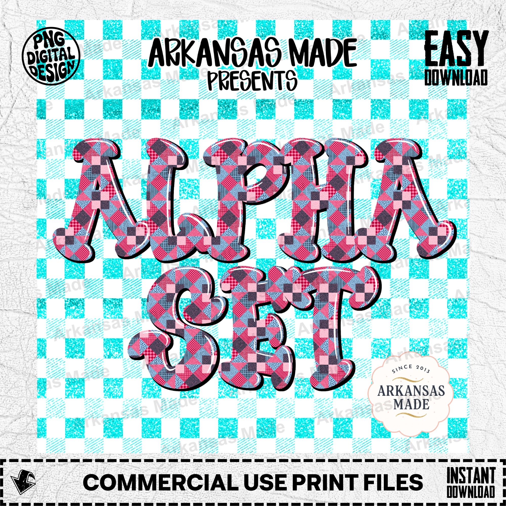 Patchwork Quilted Alpha Set PNG Digital Download | Bubble Letters Font | Cozy Craft Alphabet Sublimation Design Bundle - Image 2