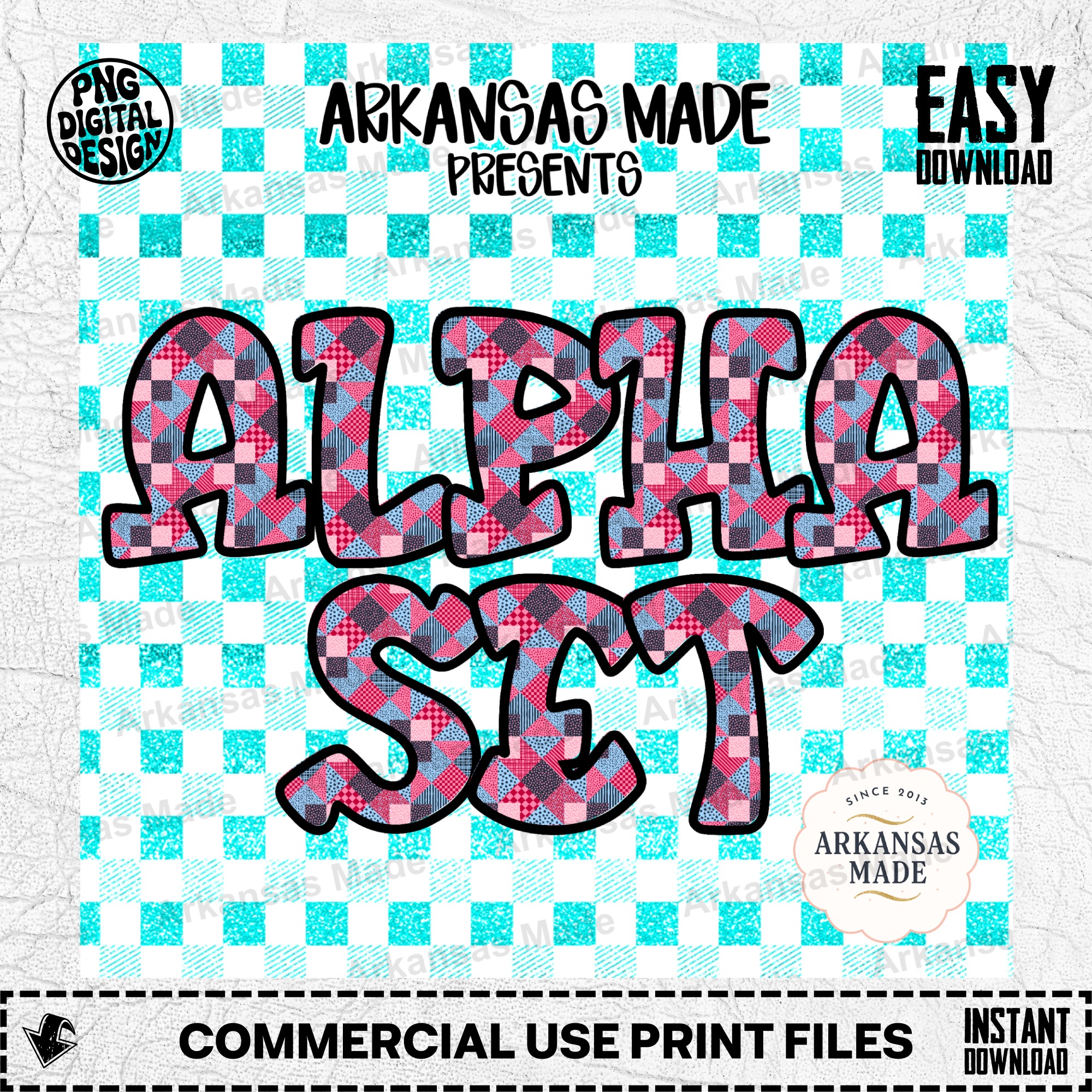 Patchwork Quilted Alpha Set PNG Digital Download, Rustic Country Font Letters, Faux Quilt Texture, Crafting Alphabet, Sublimation Design - Image 2