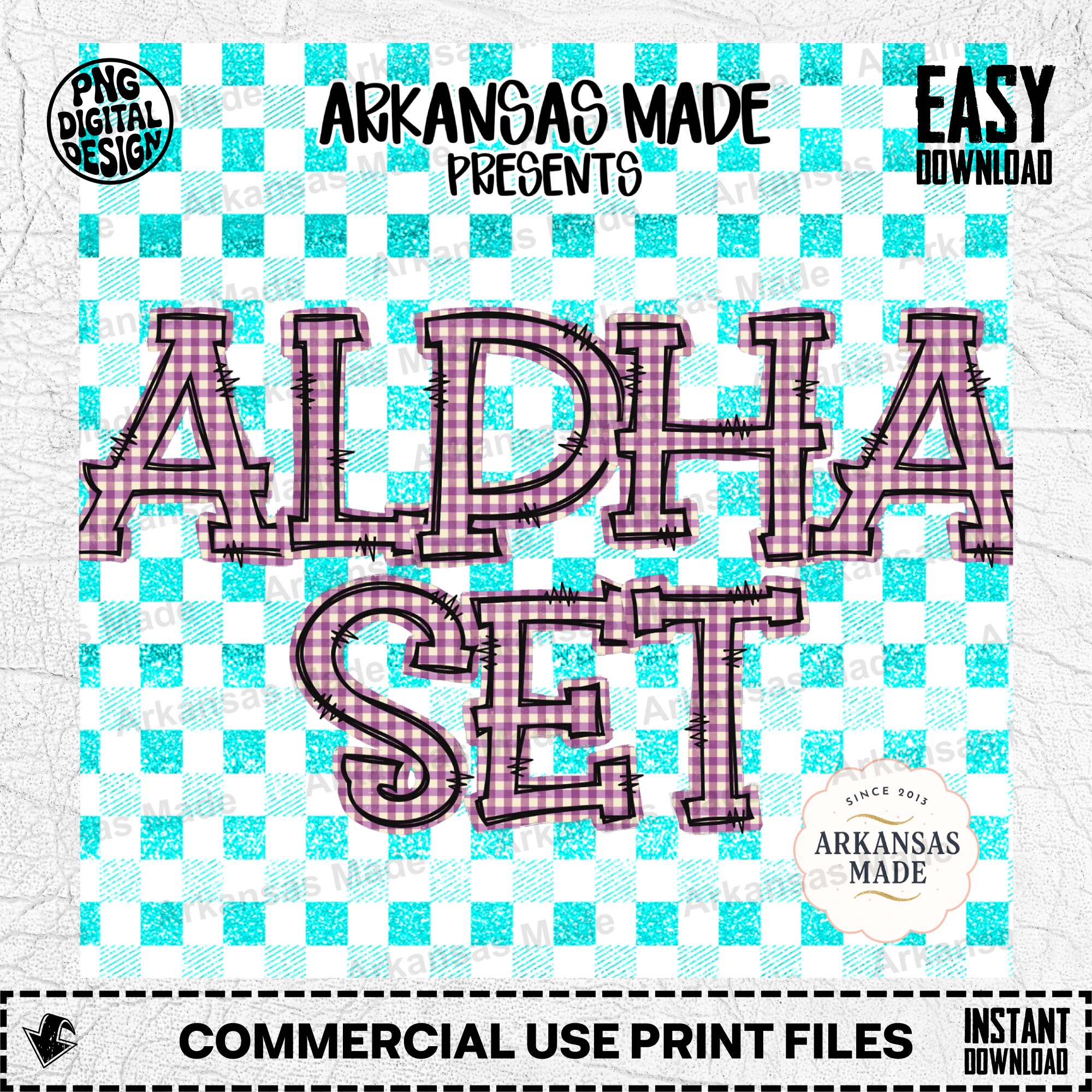 Purple Gingham Alpha Set PNG, Plaid Alphabet Letters Digital Download Bundle, Stitched Craft Font for Sublimation Design & HTV, Rustic - Image 2