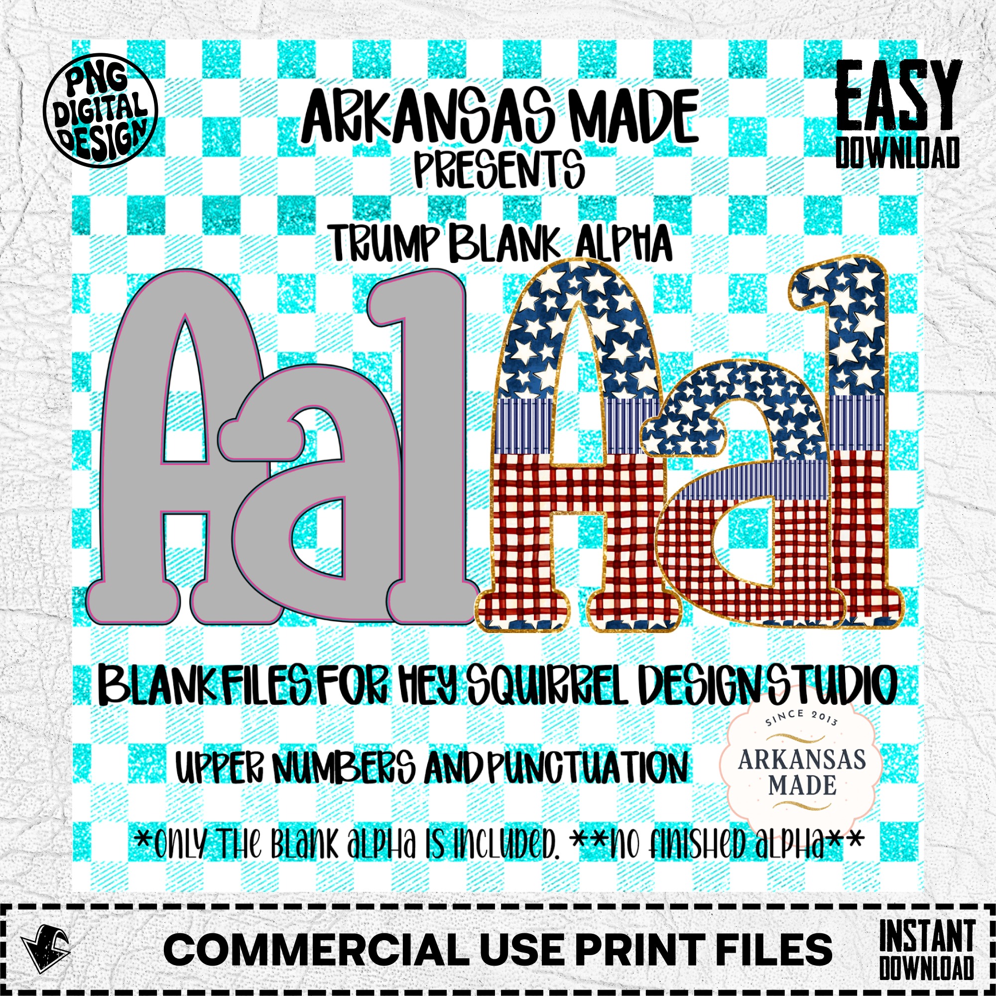 Trump Blank Alpha for Hey Squirrel Design Studio | Patriotic USA Stars Stripes Plaid PNG Digital Alphabet Set Numbers Punctuation - Image 2