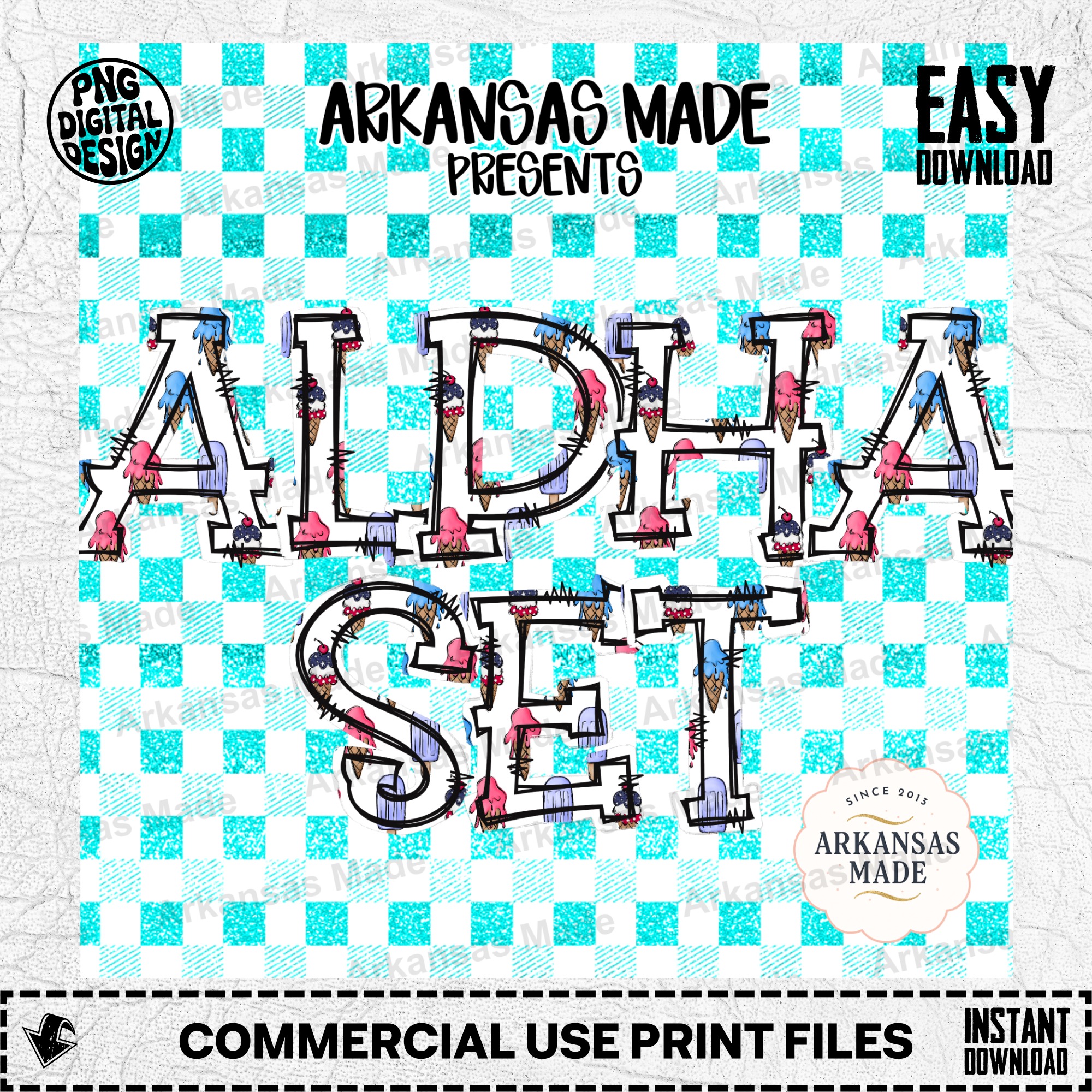 Digital Download Alpha Set PNG, Ice Cream Alphabet, Summer Sweet Treats Letters, Patriotic Popsicle Font, Crafter Sublimation File - Image 2