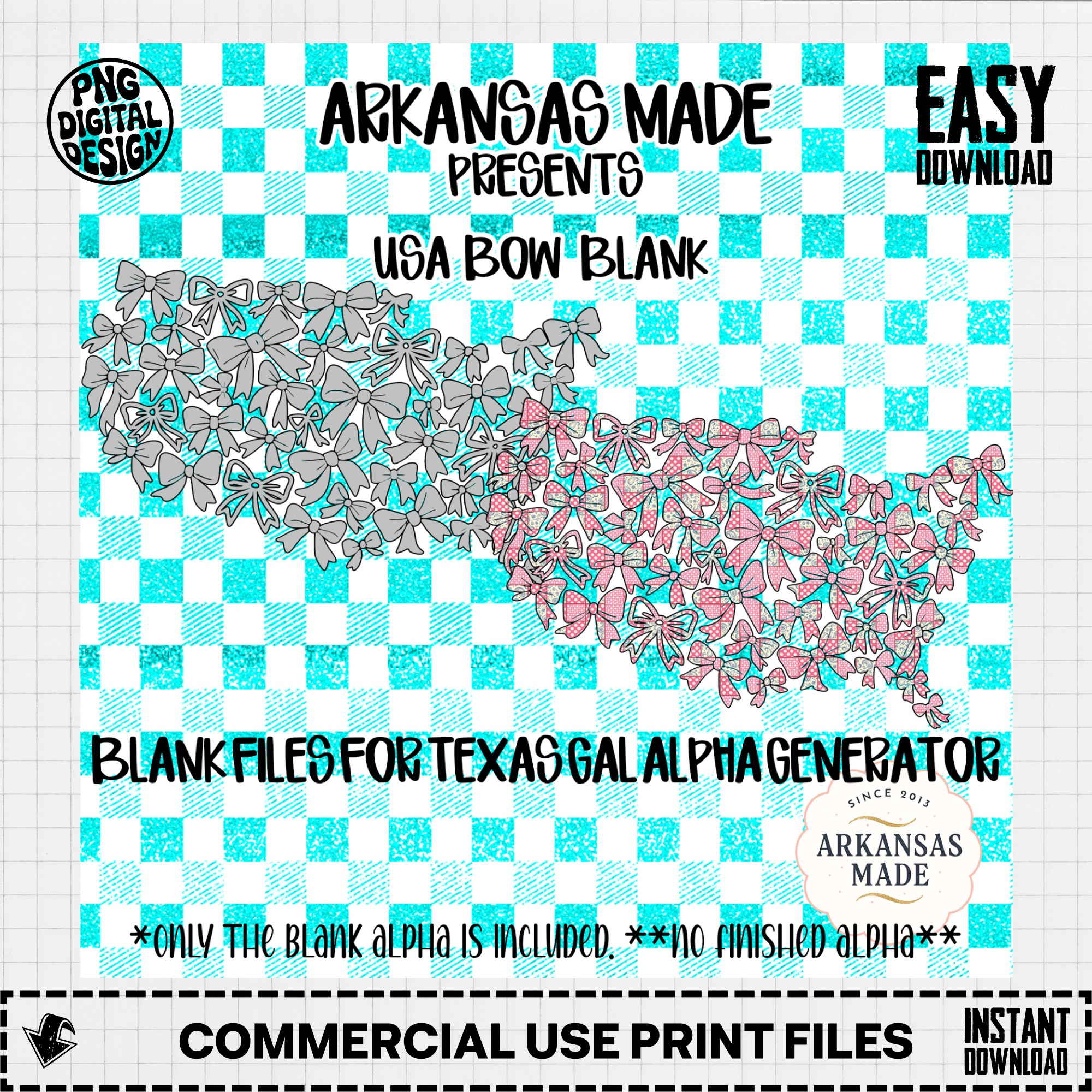USA Bow Blank Digital File for Texas Gal Alpha Generator | Patriotic Map Bows PNG Sublimation Design - Image 2