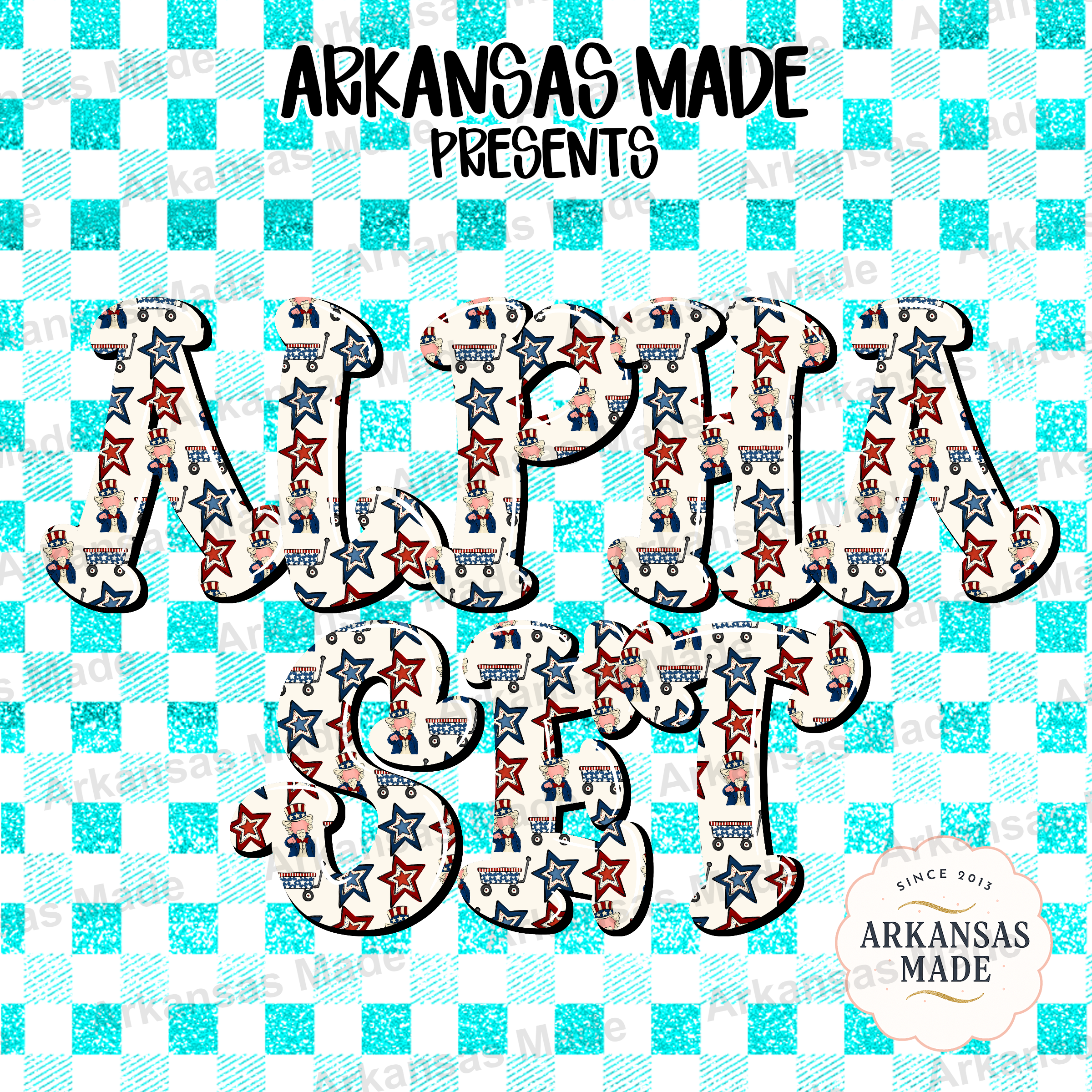 Patriotic Alpha Set PNG, USA Letter Alphabet, Uncle Sam & Stars Digital Download, 4th of July Celebration Clipart Bundle