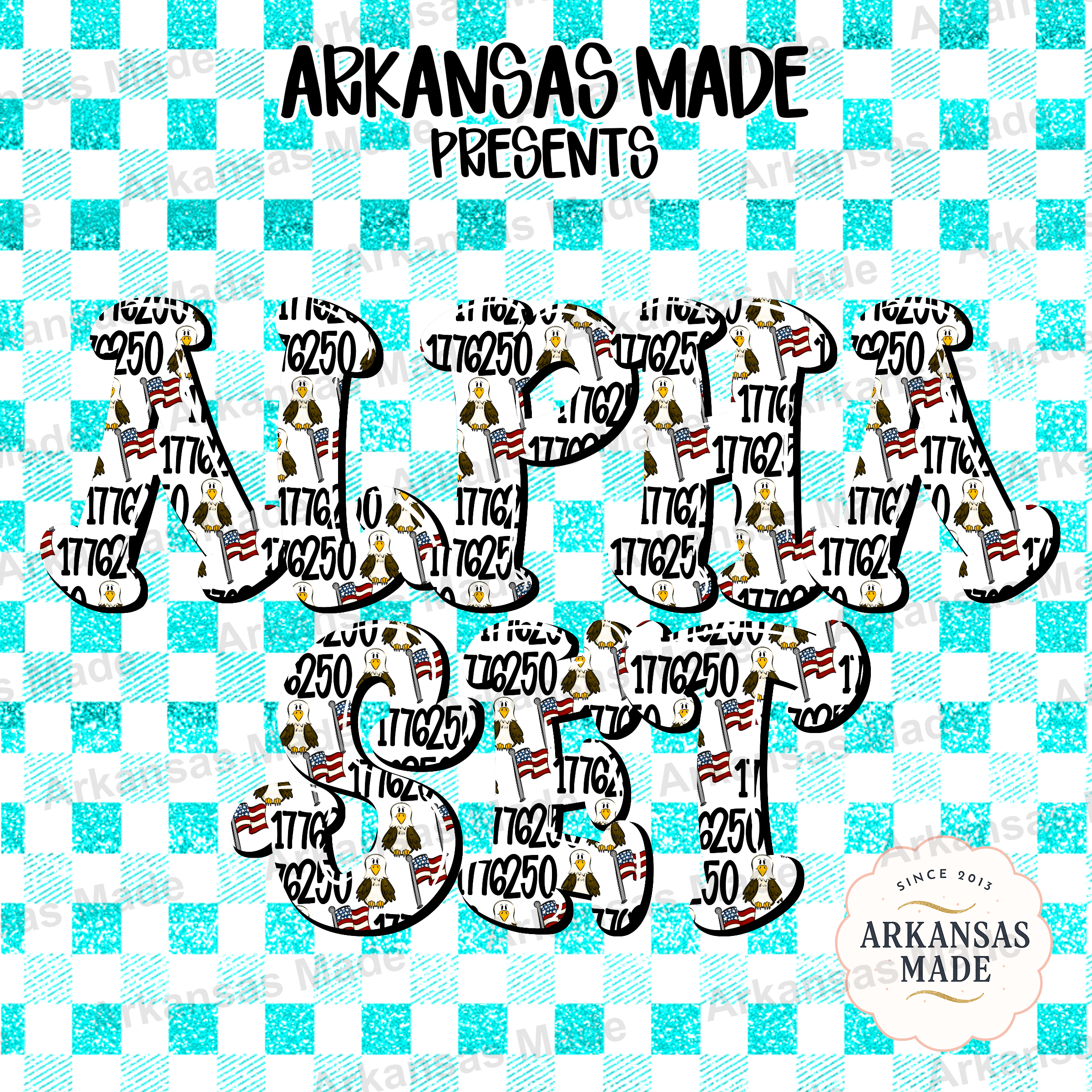 Patriotic Eagle Flag 1776 Alpha Set PNG Digital Download | 4th of July Sublimation Letters Clipart Bundle