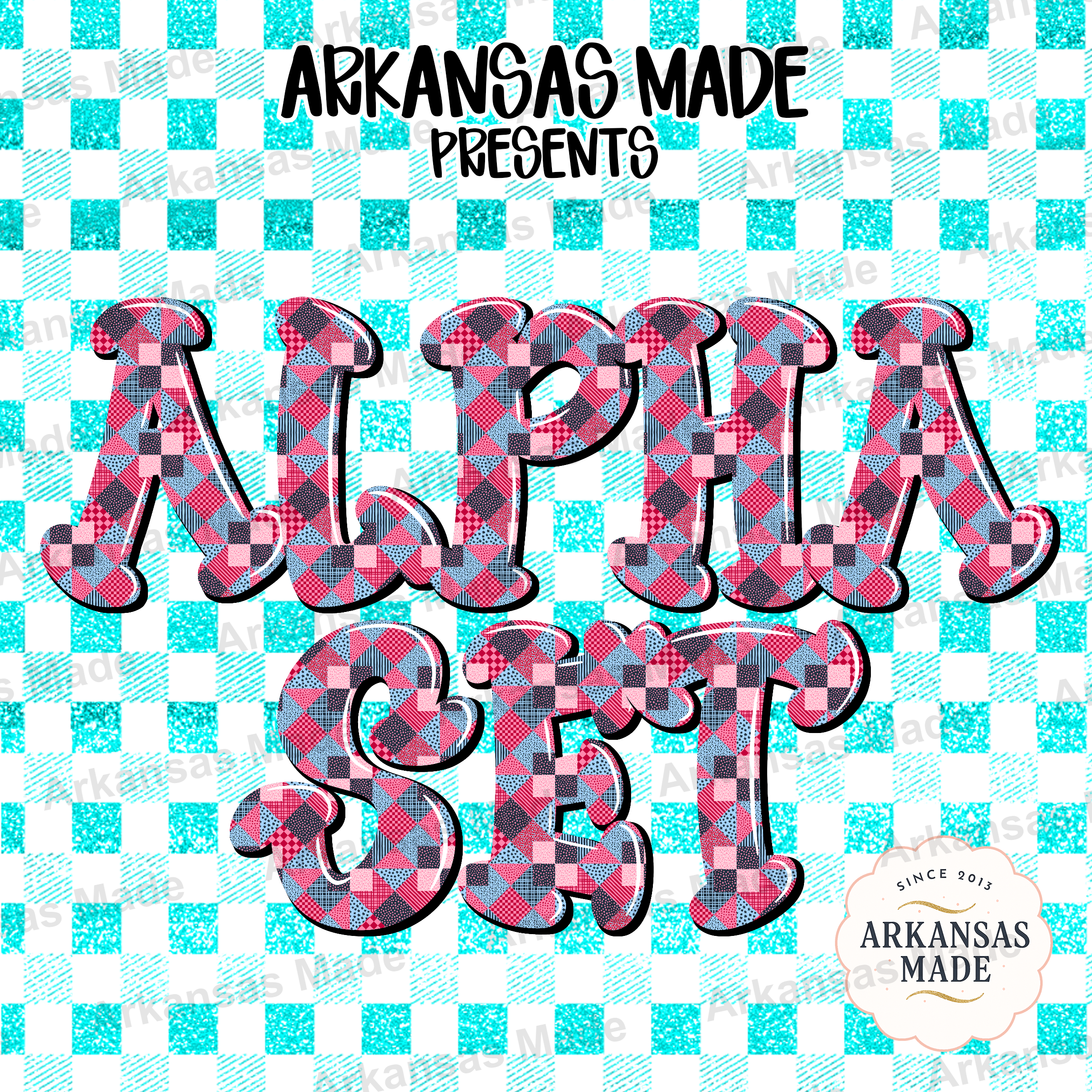 Patchwork Quilted Alpha Set PNG Digital Download | Bubble Letters Font | Cozy Craft Alphabet Sublimation Design Bundle