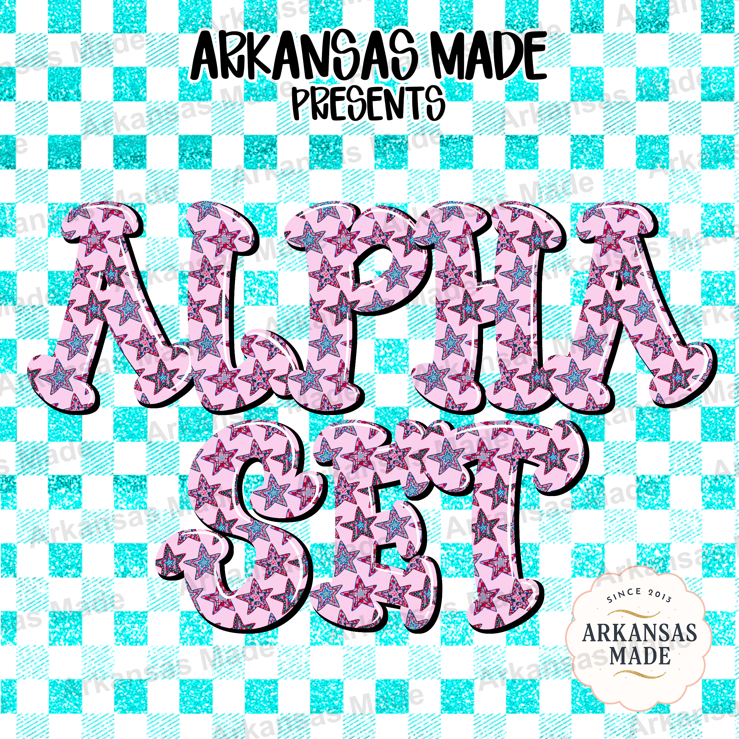 Colorful Star Alpha Set PNG Digital Download, Bubbly Patriotic Alphabet Letters for Sublimation & Crafting, Faux 3D Glossy