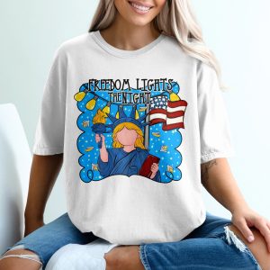Freedom Lights The Night T-Shirt | Patriotic 4th of July Tee | Independence Day Celebration Top | Statue of Liberty USA Flag Shirt