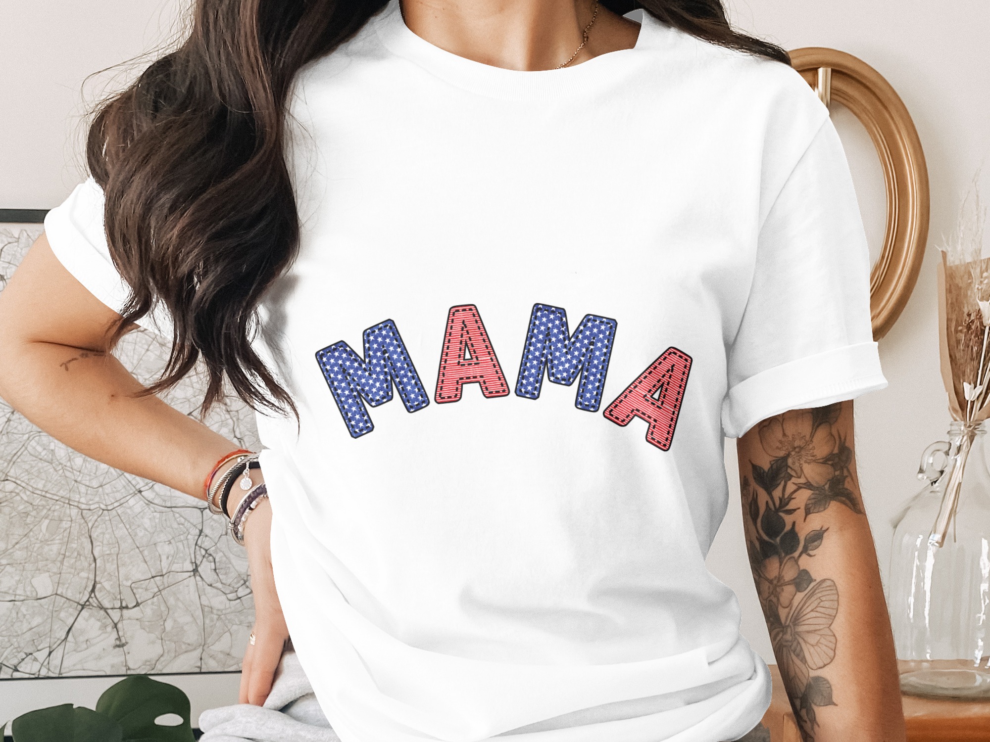 Patriotic Mama T-Shirt, American Flag Mama Tee, 4th of July Mom Shirt, New Mama Gift, Casual Mom Life Outfit, Stars Stripes Mama Shirt
