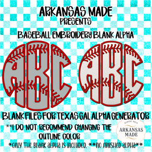 Baseball Embroidery Blank Alpha PNG Files for Texas Gal Alpha Generator | Digital Download Monogram Sport Font DIY Craft