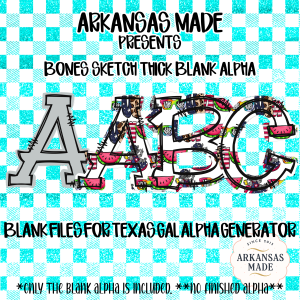 Digital Download Blank Alpha PNG, Bones Sketch Thick Letters Sublimation File, Texas Gal Alpha Generator for Crafters