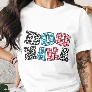 Dog Mama T-Shirt | Cute Paw Print Cow Print Plaid Dog Mom Shirt | Animal Lover Tee | Gift for Her Pet Owner