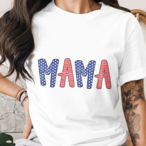Patriotic Mama T-Shirt, USA Flag Mom Shirt, Fourth of July Tee, Stars and Stripes American Apparel Gift for Her