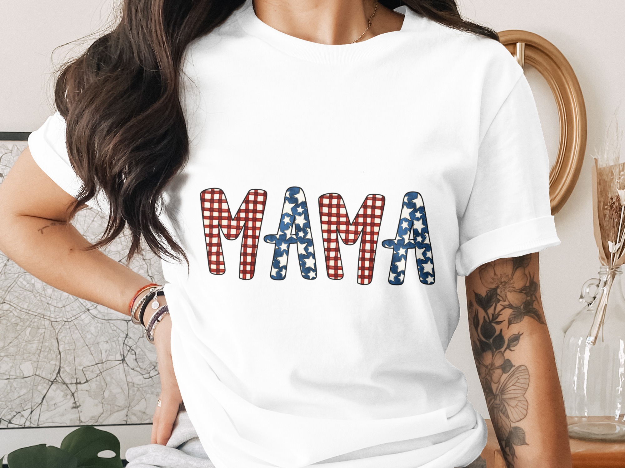 Patriotic Mama Shirt, Fourth of July Mama T-Shirt, American Flag Mama Tee, Red White Blue Mom Life Gift Top