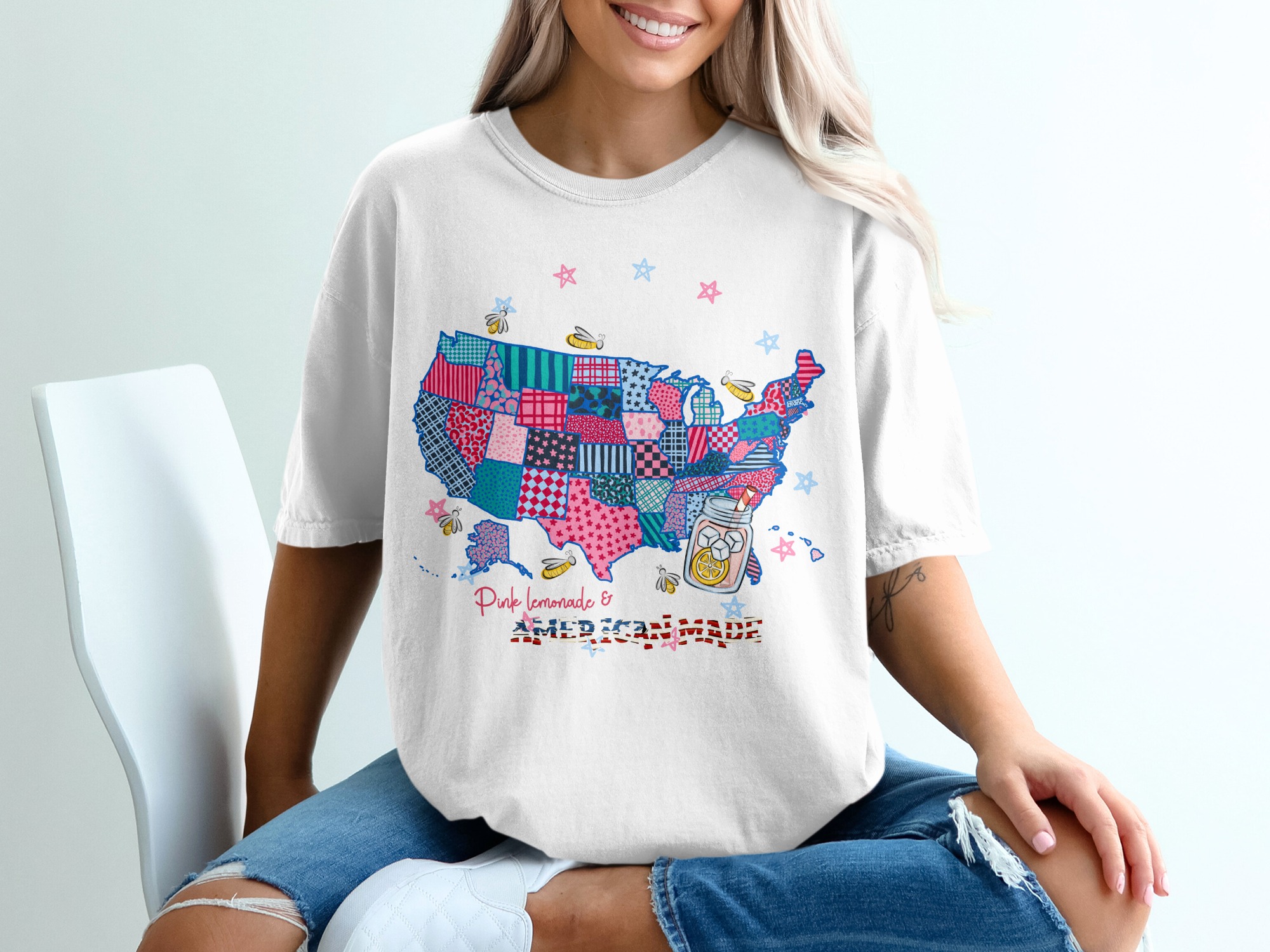 Pink Lemonade American Made USA Map Digital Art PNG | 4th of July Sublimation Design | Patriotic Summer Vibes File Download