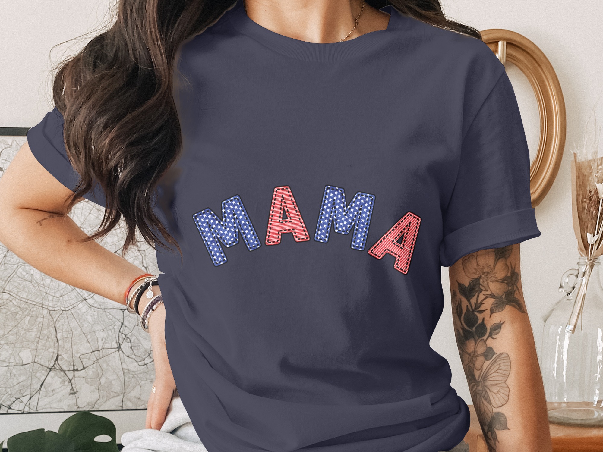Patriotic Mama T-Shirt, American Flag Mama Tee, 4th of July Mom Shirt, New Mama Gift, Casual Mom Life Outfit, Stars Stripes Mama Shirt - Image 3