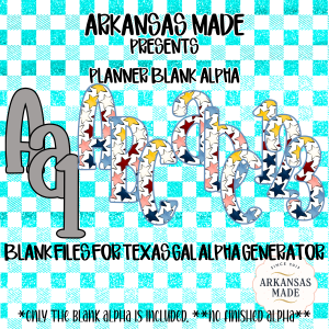 Blank Alpha PNG for Texas Gal Generator Files | Digital Download Planner Letter Set | Star Pattern & Solid Alphabets | Craft & Design Supply