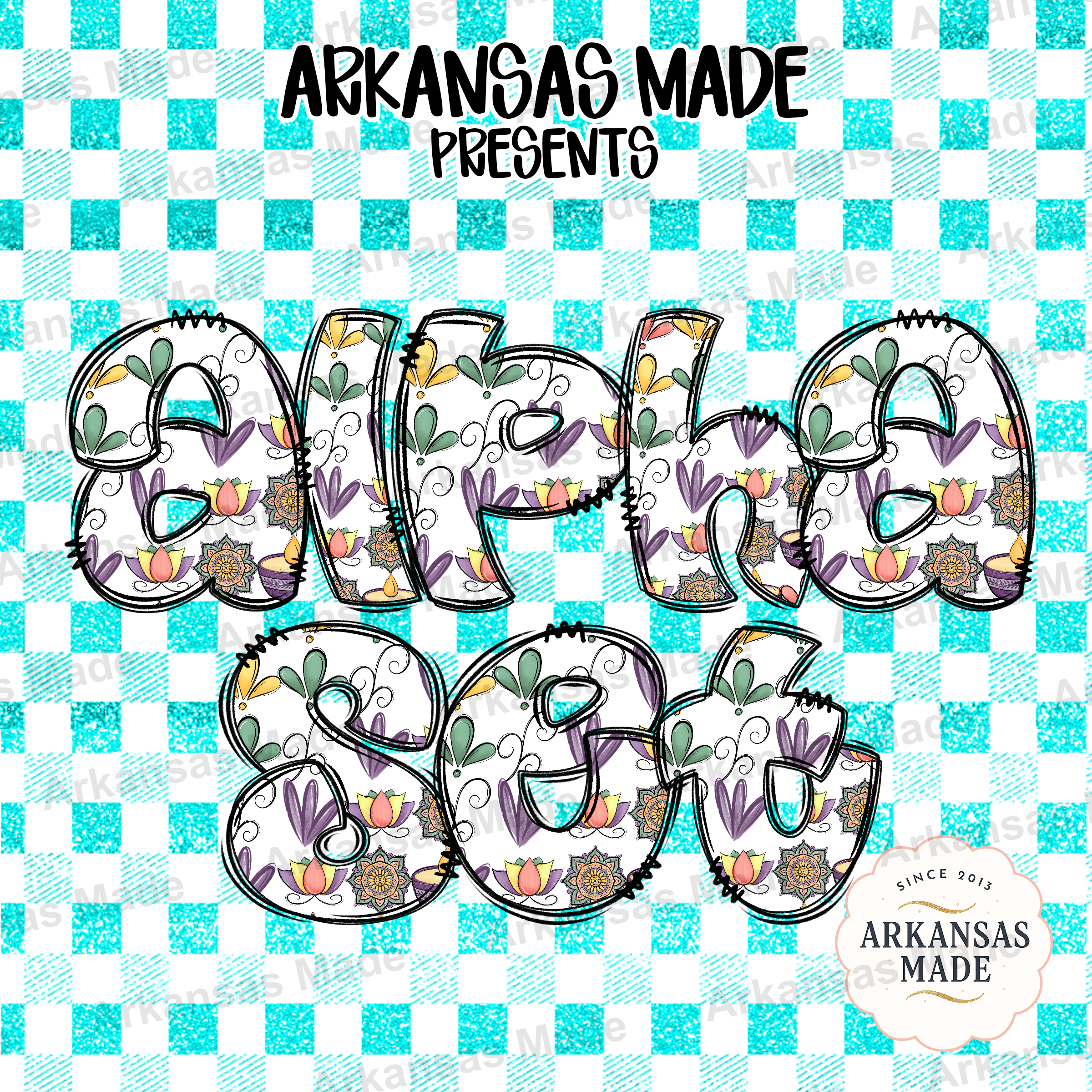 Boho Floral Alpha Set Digital, Whimsical Textured Alphabet PNG Letters, Hand Drawn Bohemian Clip Art, Instant Download Product