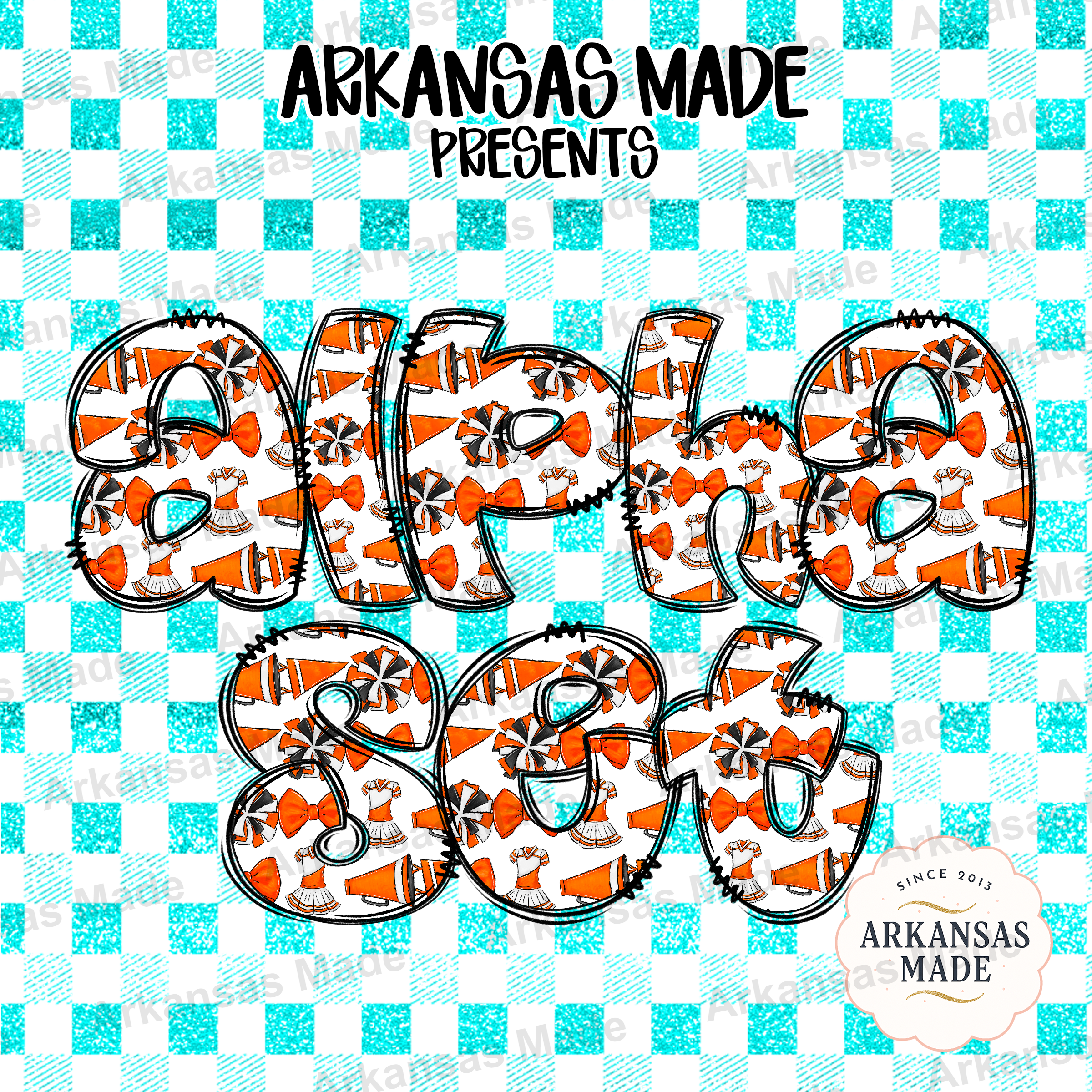 Cheerleading Alpha Set Digital, School Spirit Alphabet PNG, Orange Black White Glitter Letters, Game Day Team Monogram, Sports Font