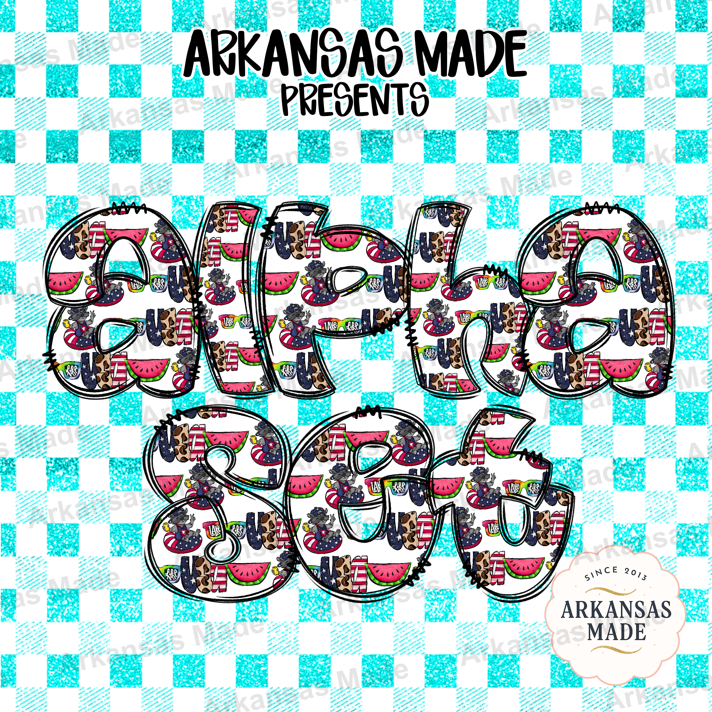 Summer Lake Life Digital Alpha Set, Patriotic Raccoon Watermelon Letters, Fun Sublimation Alphabet PNG Bundle, Craft Design Font, Digital