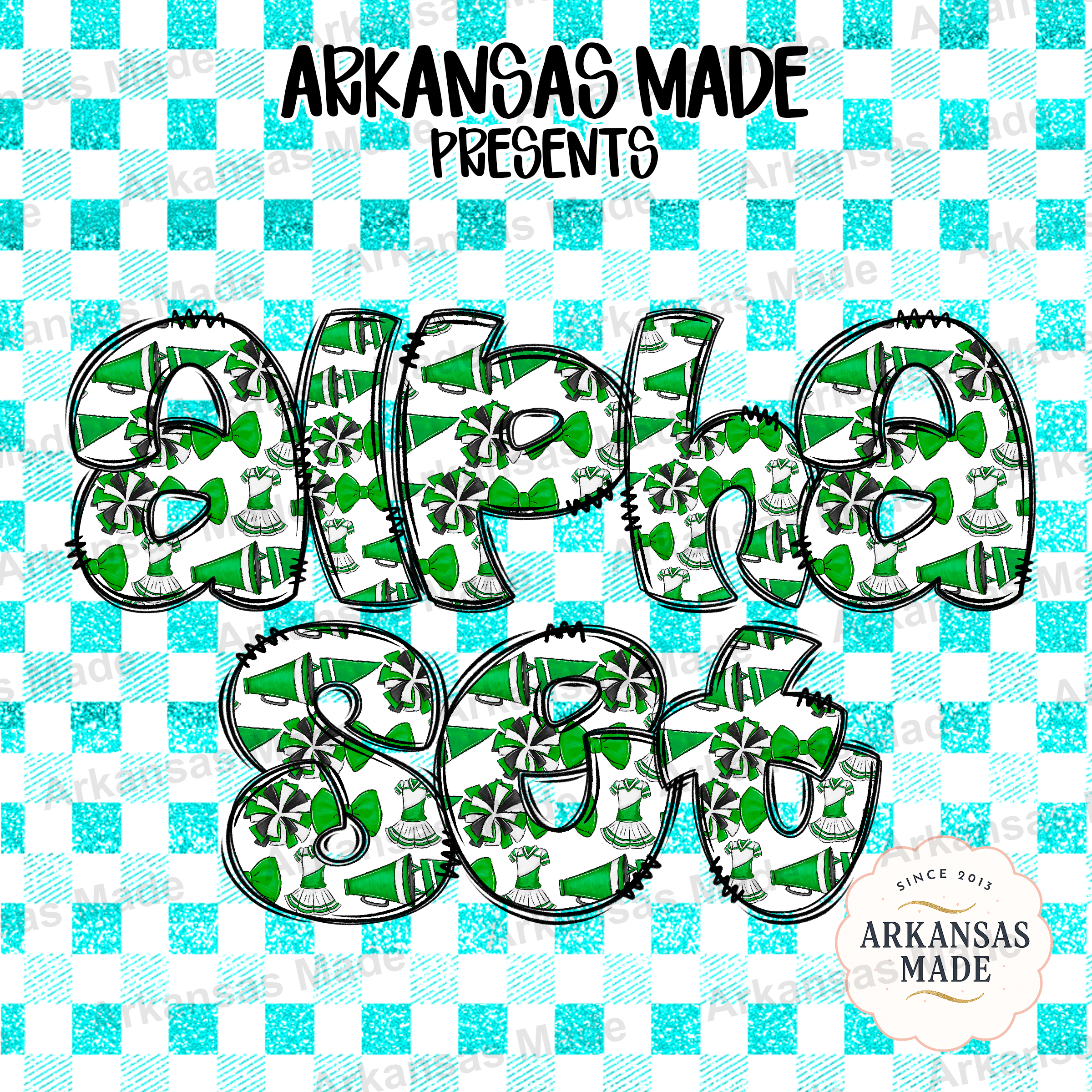 Cheerleader Alpha Set Digital, Green Team Spirit Alphabet PNG Bundle, Faux Glitter Varsity Letters, Cheer Mom Game Day Designs