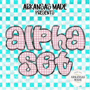 Pink Gingham Alpha Set Digital Download, Buffalo Plaid Letters PNG, Sketchy Doodle Font Bundle, Farmhouse Alphabet Sublimation Design