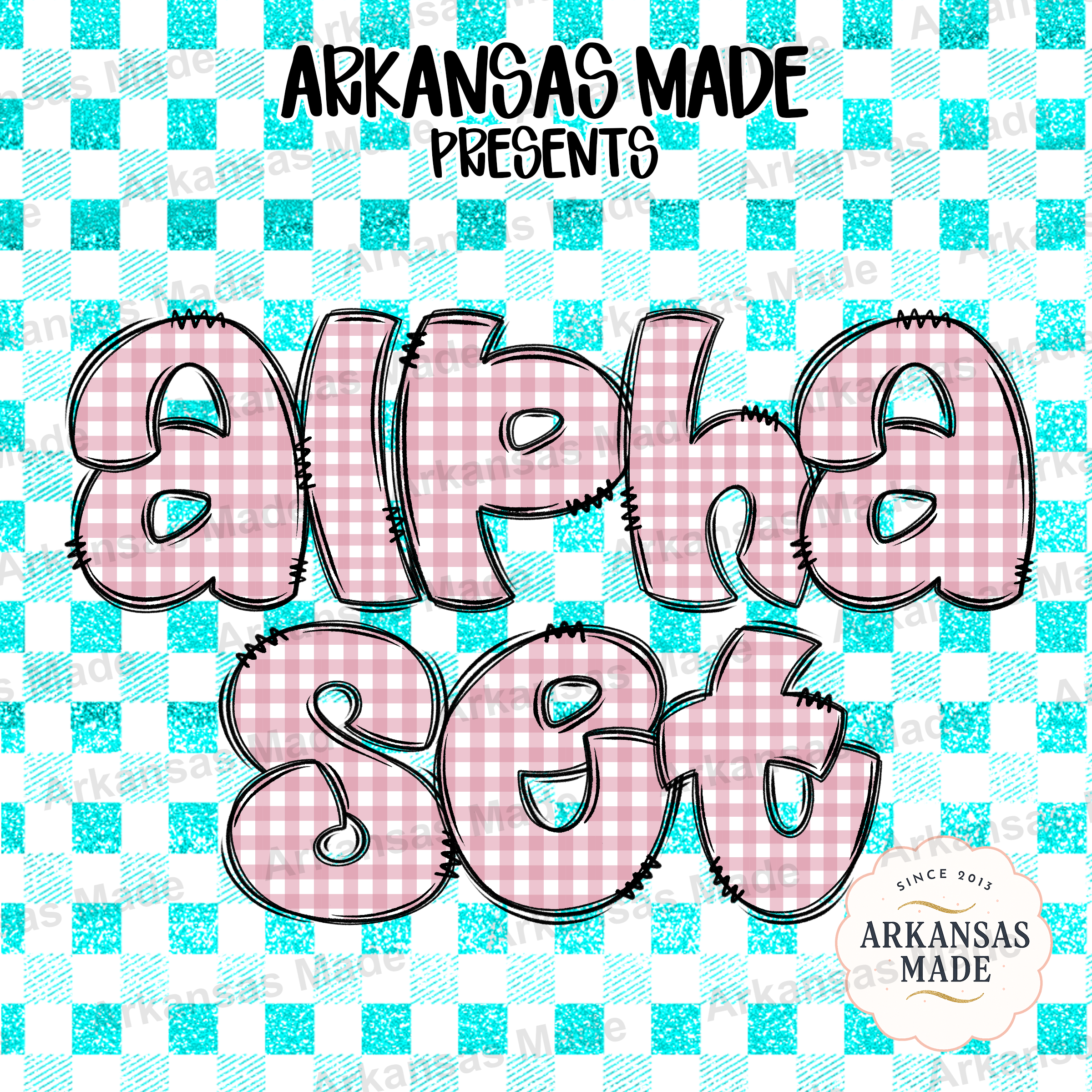 Pink Gingham Alpha Set Digital Download, Buffalo Plaid Letters PNG, Sketchy Doodle Font Bundle, Farmhouse Alphabet Sublimation Design