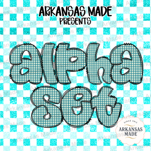 Teal Gingham Alpha Set Digital Download PNG, Glitter Checkered Alphabet Clipart Bundle, Stitched Letters for Sublimation Crafting, Custom