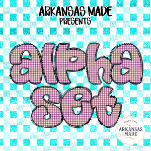 Gingham Alpha Set Digital Download, Distressed Purple Plaid Alphabet PNG Letters, Teal Glitter Doodle Font Digital Alpha Set