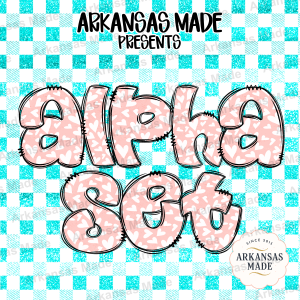 Pink Hearts Digital Alpha Set, Bubble Letters Alphabet PNG, Faux Glitter Teal Gingham Font, Cute Valentines Day Sublimation Design Bundle