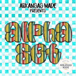 Distressed Ombre Alpha Set PNG | Retro Glitter Gingham Digital Letters | Vibrant Red Yellow Green Alphabet Sublimation Design