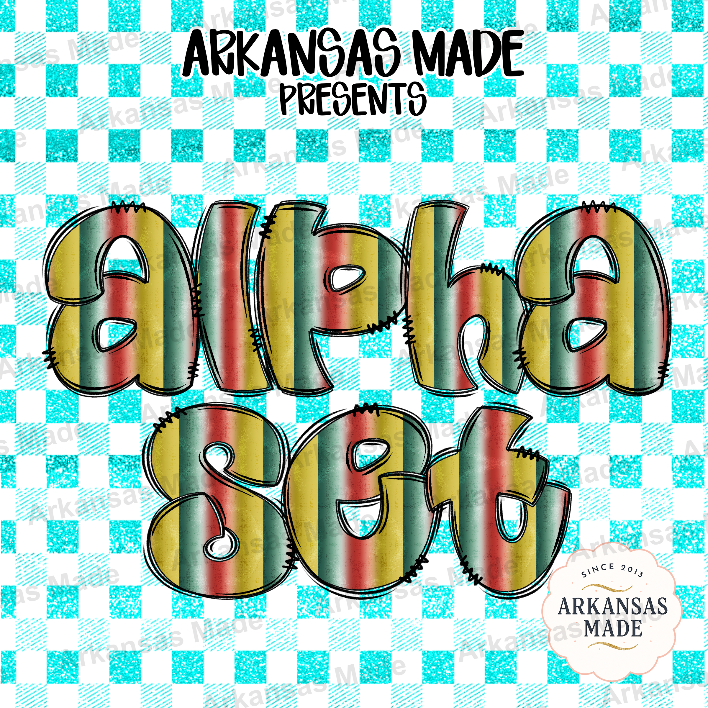 Distressed Ombre Alpha Set PNG | Retro Glitter Gingham Digital Letters | Vibrant Red Yellow Green Alphabet Sublimation Design