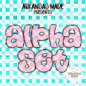 Pink Plaid Digital Alpha Set, Faux Glitter Teal Letters PNG, Cute Bubble Alphabet, Scrapbook Font Clipart, Planner Graphics, Sublimation