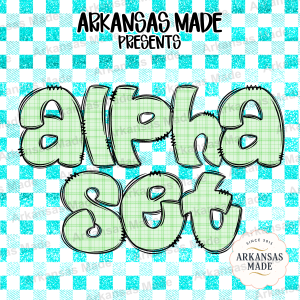 Plaid Bubble Letters Digital Alpha Set, Teal Glitter Checkerboard Alphabet PNG, Stitched Font Clipart, Fun Crafting Letters for Design