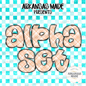 Plaid Glitter Alpha Set Digital, Farmhouse Gingham Bubble Letters, Rustic Teal Alphabet PNG Clipart for Sublimation, Crafting, Teachers