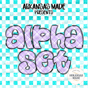 Plaid Glitter Alpha Set Digital Download - Bubble Letters Alphabet PNG Pack with Teal & Lavender Checkerboard Design for Crafters