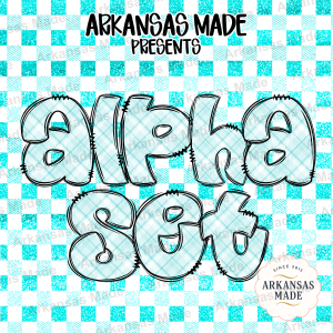 Digital Alpha Set PNG SVG, Aqua Blue Plaid Glitter Letters, Bubbly Monogram Font, Gingham Checkered Alphabet Clipart for Crafters & DIY