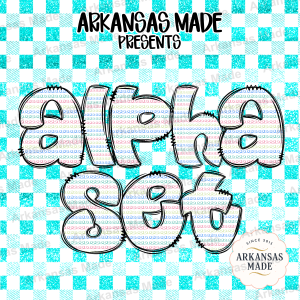 Colorful Glitter Gingham Digital Alpha Set | Bubble Letters Alphabet PNG Bundle | Squiggle Outline Design for Sublimation Crafts