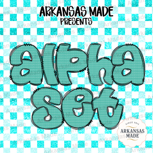 Bubbly Doodle Digital Alpha Set PNG Letters, Teal Glitter Gingham Font, Crafting Sublimation Download, Whimsical Alphabet for DIY