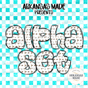 Digital Alpha Set, Western Boho Steer Skull Glitter Letters, Cowgirl Alphabet PNG for Sublimation & Crafts, Turquoise Cactus Font Bundle