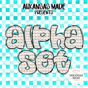 Western Skull Digital Alpha Set, Boho Turquoise Gingham Lettering Font PNG, Cowgirl Alphabet Bundle for Crafts, Southern Distressed Design