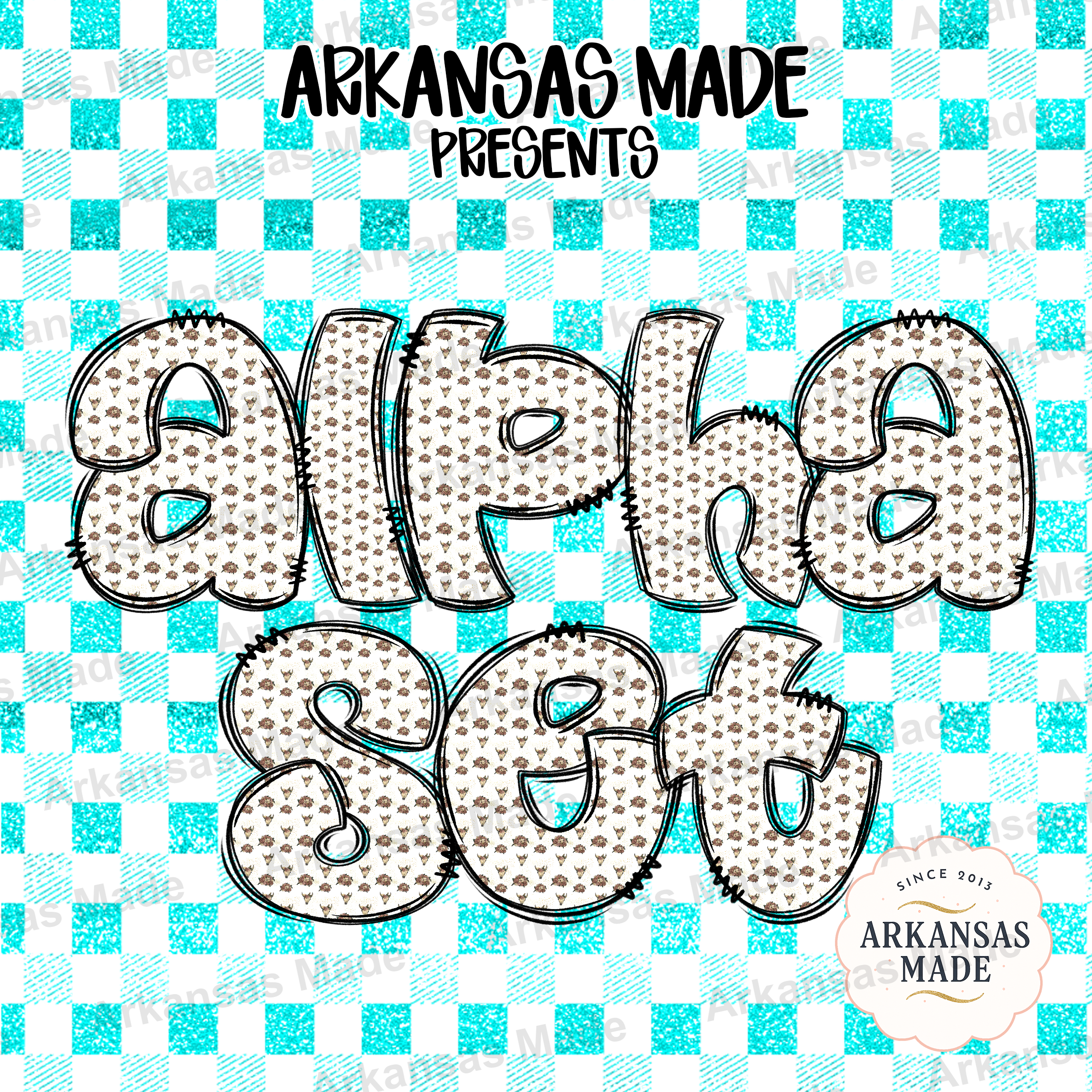 Western Skull Digital Alpha Set, Boho Turquoise Gingham Lettering Font PNG, Cowgirl Alphabet Bundle for Crafts, Southern Distressed Design
