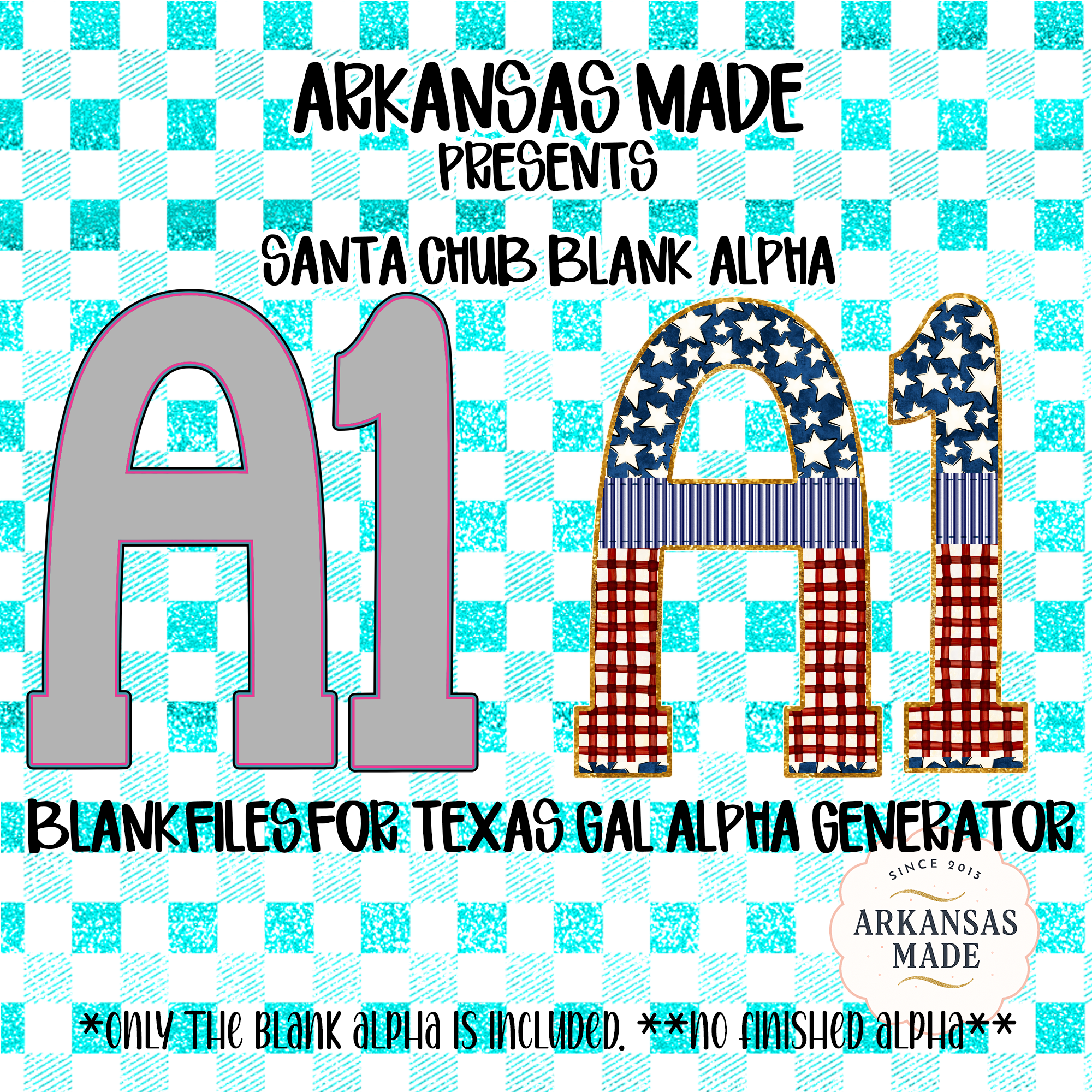 Santa Chub Blank Alpha PNGs for Texas Gal Alpha Generator | Patriotic Digital Letters for Sublimation & Crafting Blanks | Download