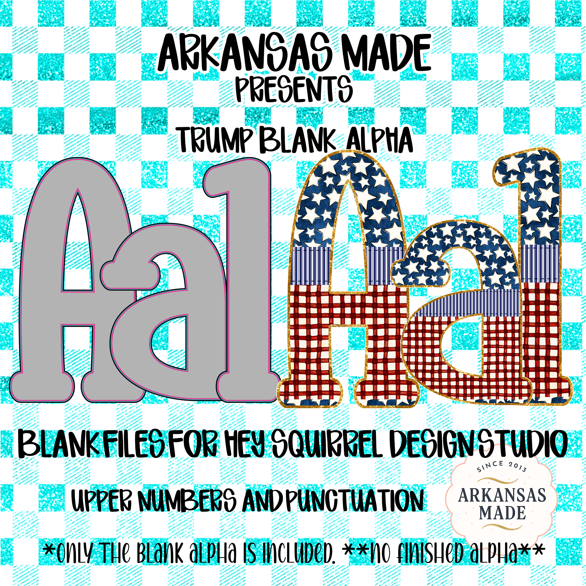 Trump Blank Alpha for Hey Squirrel Design Studio | Patriotic USA Stars Stripes Plaid PNG Digital Alphabet Set Numbers Punctuation