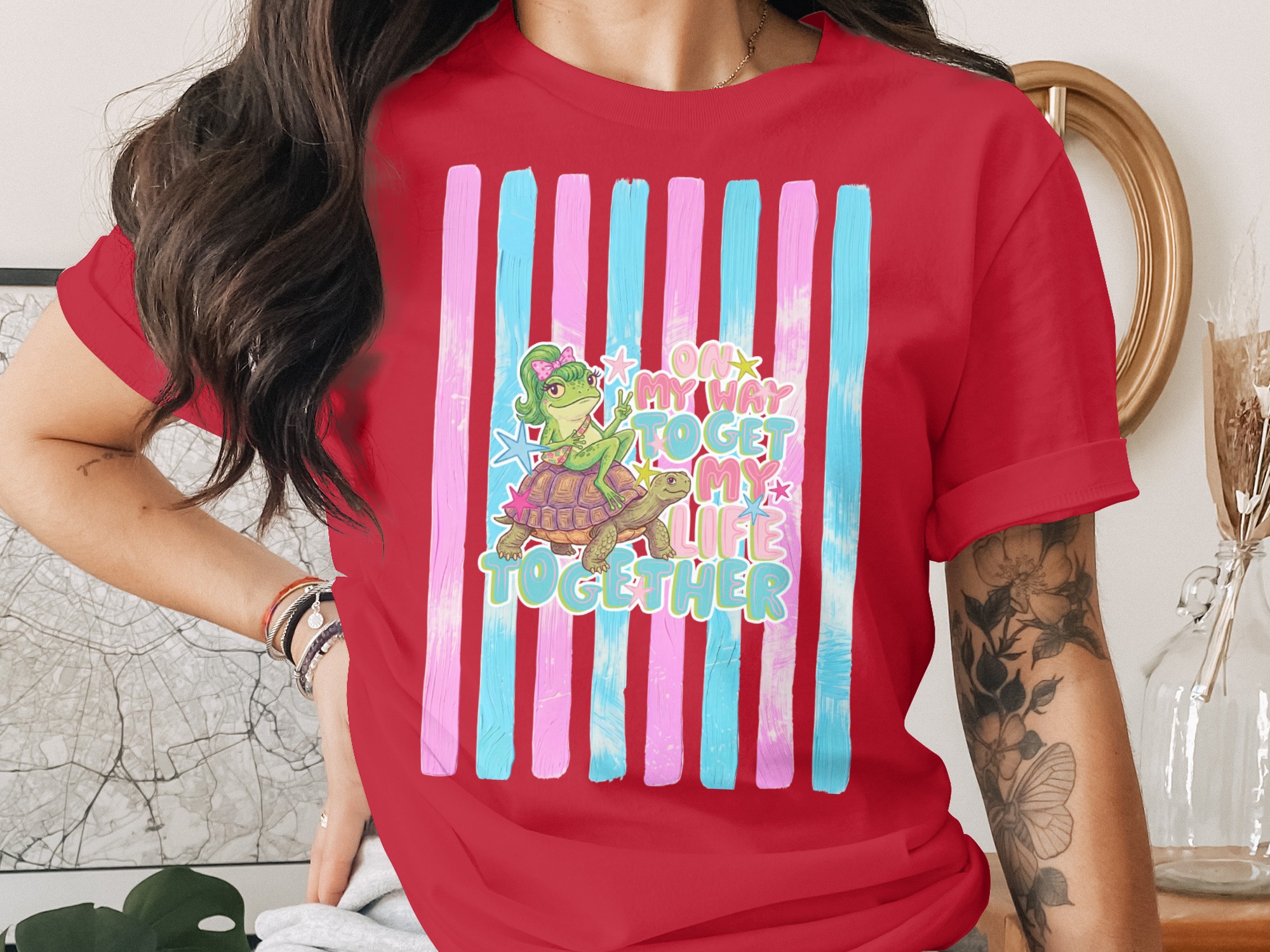Comfort Colors ® Frog Turtle T-Shirt, On My Way To Get My Life Together Tee, Funny Adulting Shirt, Whimsical Animal Lover Gift, Cute Pastel - Image 4