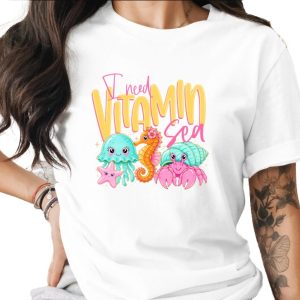 Vitamin Sea T-Shirt, Cute Ocean Lover Tee, Kawaii Beach Vacation Shirt, Faux Glitter Sea Creature Top, Summer Vibes Gift for Her